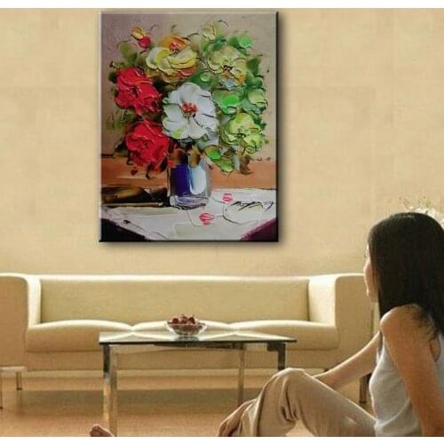 100% hand painted oil painting Home decoration high quality flower painting pictures DM16052101
