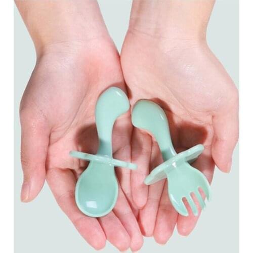 2Pcs/Pack Baby Short Handle Cloud Spoon Fork Baby Eating Training Spoon Fork Set Anti-choking Spoon Childrens Tableware