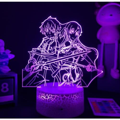 3D Anime Sword Art Online Led Night Light Kirito and Asuna Figure Kids Child Girls Light Manga Gift Dropshipping