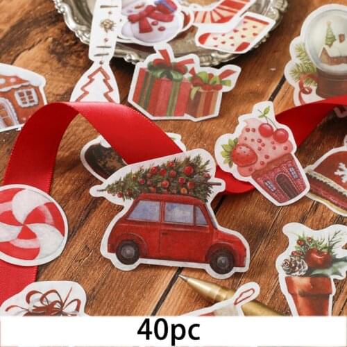 40PCS/pack Christmas Series Stickers Material Creative Holiday Hand Account Decor DIY Scrapbooking Gift Package Supplies