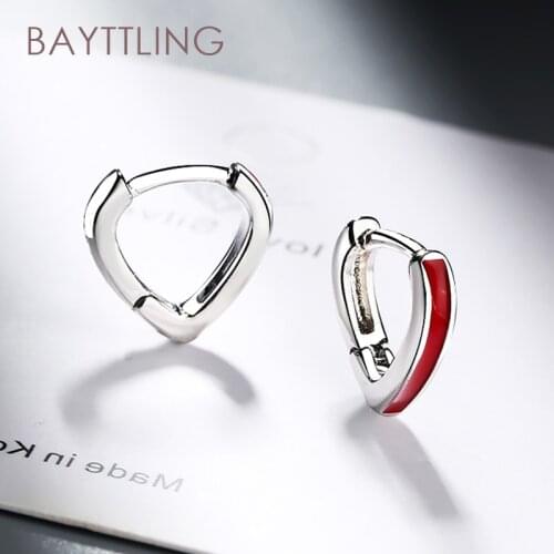 BAYTTLING Hot Sale 925 Sterling Silver Fine Red Heart Mini Hoop Earrings For Woman Fashion Party Wedding Jewelry Gift