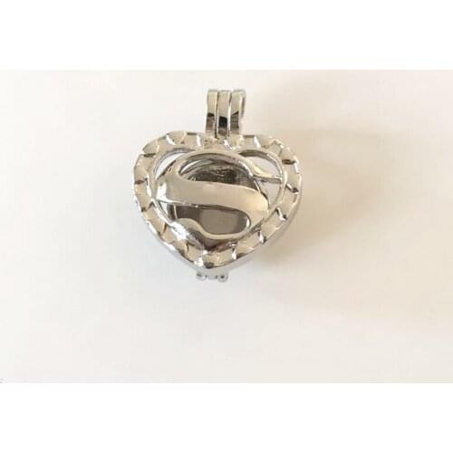 18KGP Heart-shaped Big S Locket Cage Cool Cute Alphabet S Pendant Mounting