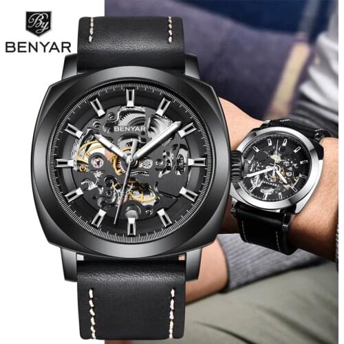 BENYAR Top Brand Watch Men Automatic Machinery Fashion Watch New Casual Sport Waterproof Men Leather Wristwatch For Man BY-5121
