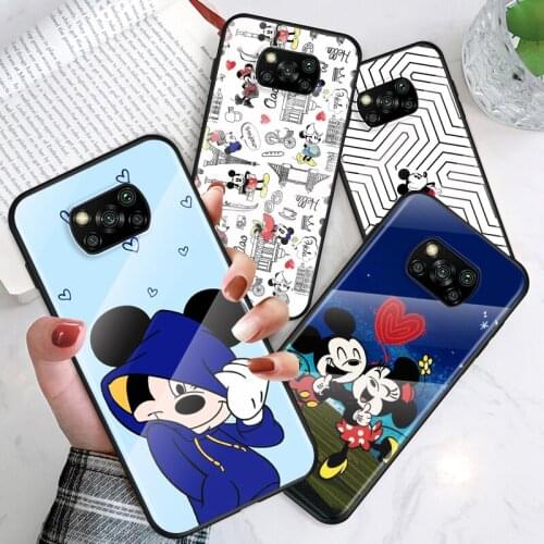 Tempered Glass Shell Luxury Cover Mickey Mouse Love For Xiaomi Mi POCO F3 F2 X3 NFC X2 M2 Pro Shockproof Phone Case
