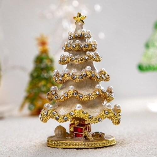H&D Hand-Painted Enameled Christmas Tree Decorative Hinged Jewelry Trinket Box Collectible Ring Holder Home Decor Unique Gift