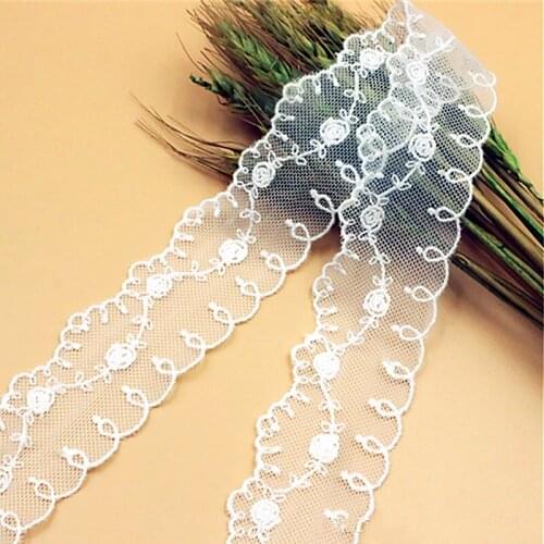 YACKALASI Cotton Embroidery Lace White And black Double Borders Soft Tulle Lace 4cm