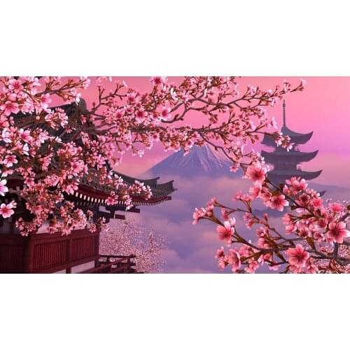 Canvas Size 5d Diamond Painting Full Square/Round Mount Fuji Cherry Blossoms Embroidery Mosaic House Sakura Landscape Puzzle