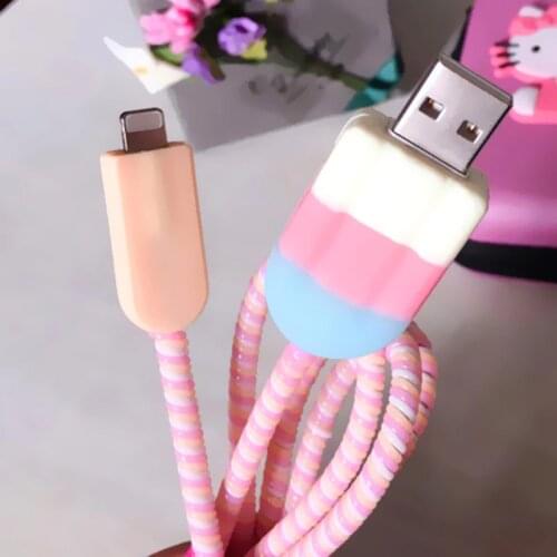 Colourful Ice cream USB cable protector data line charging cable cute protection Cover For iphone5/6/6plus X cable sleeve