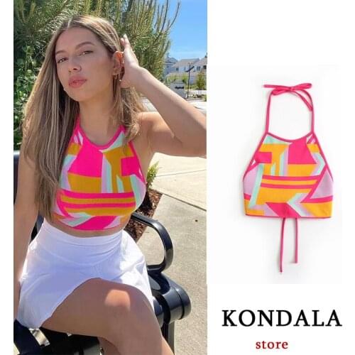 KONDALA Summer Women Geometric Sexy Tanks Top Knitted Party Cropped Tops Mujer Sleeveless Chic Femal Blouses Mujer Chaleco