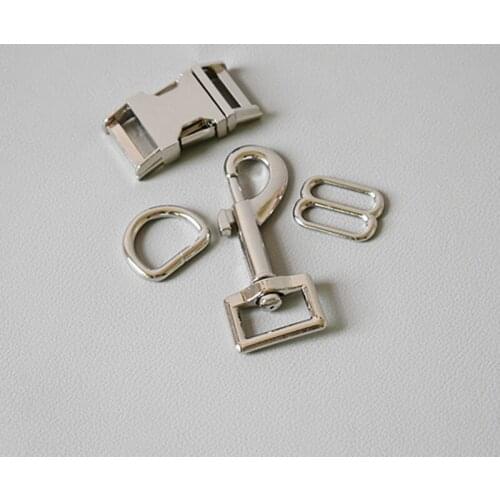 50 sets silver 20mm Metal D ring belt straps slider breakaway side release buckle spring hook for dog collar leash accessories