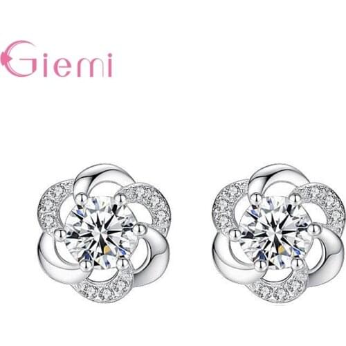 Fashion Trendy Flower Crystal Temperament Geometric Shiny Zircon Stud Earrings Statement Earrings For Women Girl Pendientes