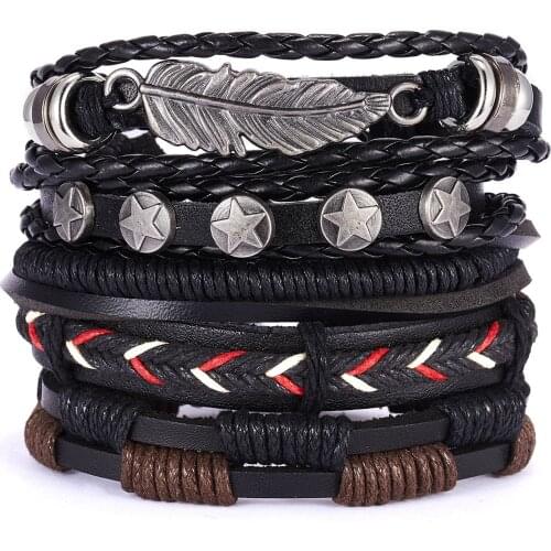 Vintage Multiple Charm Bracelets Set for Men Woman Fashion Wristbands Owl Leaf Leather Bangles Party Bracelets for Women Gifts