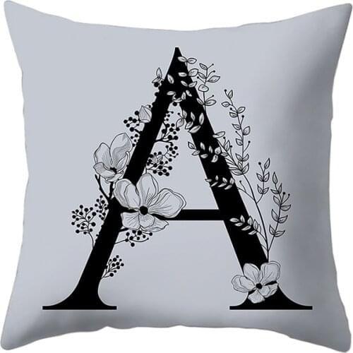 45*45cm Floral English Alphabet Letter Polyester Peachskin Pillow Case Decorative Pillow Cushion Cover Sofa Kussenhoes Home Deco