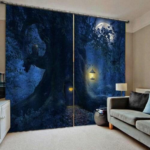 New Custom Photo Printing Curtains big tree Curtains For Living Room Kids Bedroom Curtain night view Drapes