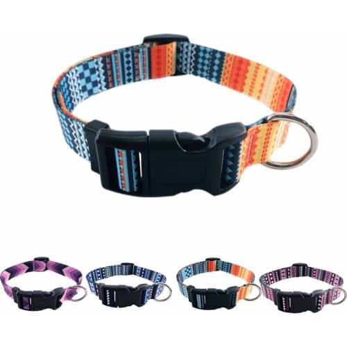 4 Styles Bohemian Printing Nylon Printed Adjustable Dog Collar with Patterns Soft Comfy Pet Collar for Small Medium Large Dogs