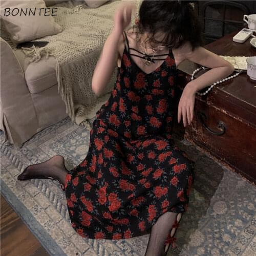 Sleeveless Dresses Women Print Sexy Ladies Vestido Midi V-Neck Comfortable High Waist Popular Summer Newest Hot Sale Mujer Chic