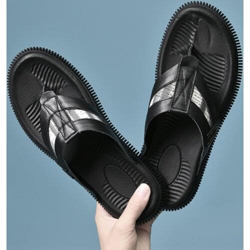 Beach Fashion Outside Mens Slippers Genuine Leather Mens Flip Flops Leisure Luxury Summer Shoes Handmade Platform Men Shoes