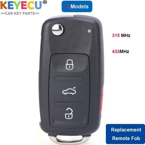 KEYECU Keyless Go Flip Remote Control Car Key for Volkswagen Touareg 2002- 2010, Fob 3+1 4 Buttons - 315MHz/ 433MHz - ID46 Chip