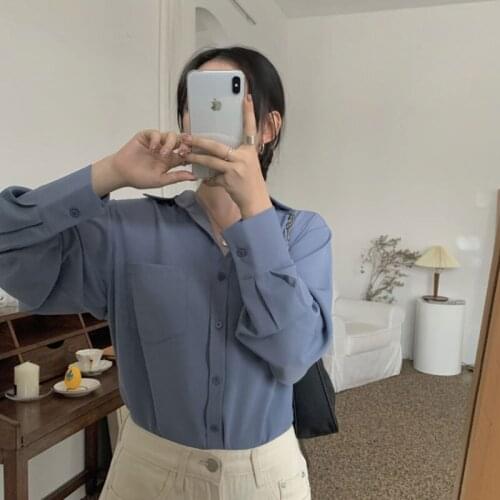 Abwwlvcs laces shirts Spring and autumn 2021 new Long Sleeve Chiffon simple shirts solid color top