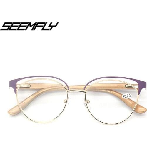 Seemfly Half Frame Cat Eye Reading Glasses Women Vinatge Presbyopic Eyeglasses Optical Spectacle Mirror Eyewear Feamale Goggle