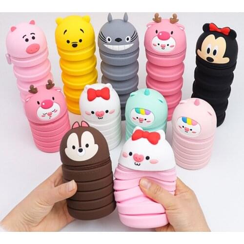 Disney Anime Mickey Mouse Pigleta Pooh Bear Kawaii Silicone Bag Mini Silicone Pen Holder Children Coin Purse Toys For Girls Gift