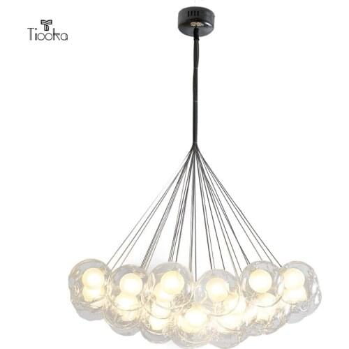 Tiooka Modern European Style Dining Room Pendant Light With Clear/Colorful Double Glass Bubble 3/7/10 Bar Ceiling Hanging Lamp