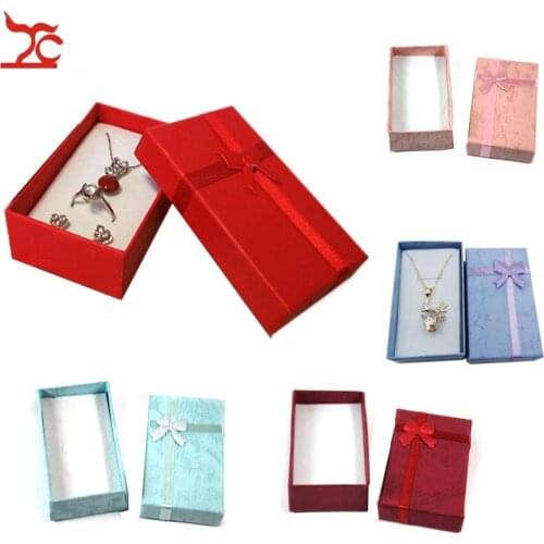 Wholesale 16Pcs Colorful Paper Jewelry Packaging Box Ring Earring Necklace Holder Case Silk Bow Paper Earring Gift Box 5*8*2.5cm