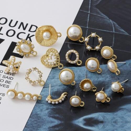 10pcs Pearl Earrings DIY Findings Crafts Fashion Gold Color Alloy Stud Hook Retro Charms Jewelry Accessories Making