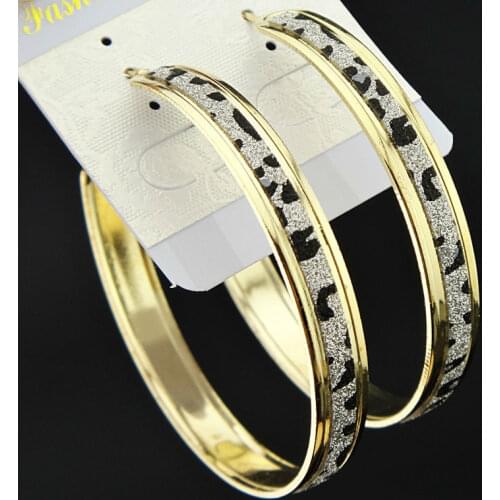 Hot Selling Frosted Gold Leopard Printed Women Big Hoop Earrings Party Jewelry Wedding Gift A1066