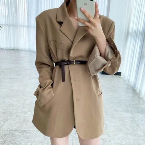Korean Style Female Work Wear Suit Jacket Big Size Loose Single Breasted Womens Blazer Coat With Belt