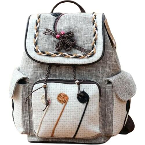 Ethnic Style Anti-Theft Female Backpack Girls Youth Canvas School Bag School Bag Female School Bag