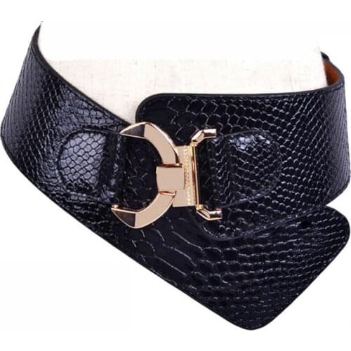 Free shipping new fashion punk elastic waist belt width women crocodile pattern cummerbund leather wide strap buckle cummerbunds
