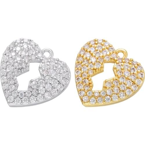 ZHUKOU gold Zircon Broken Heart Pendant for Women DIY Handmade Earrings Necklace Jewelry Accessories Supplies Wholesale VD901