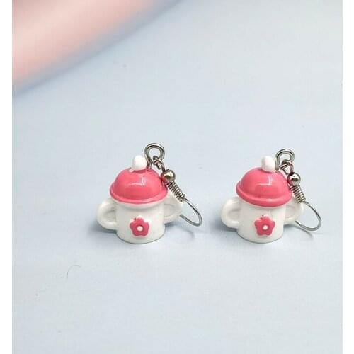 1Pair Korea Funny Cute Flower Cup Bottle Pendant Earrings Girl Cute Small Earring Handmade Creative Jewelry Crafts EC304