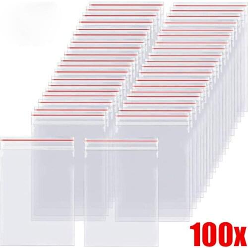 100PCS Small Zipper Lock Plastic Bag, Re-closable Transparent Bag, Food Storage Packaging, Recycling Vacuum Packaging Bag