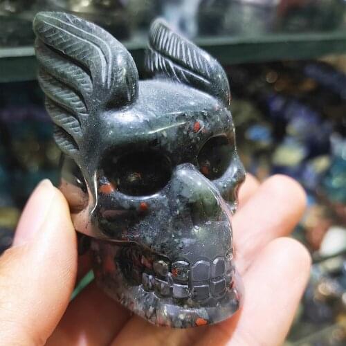 2.5inches Beautiful Natural crystal skull quartz African blood jade gemstone skull reiki Healing Feng Shui