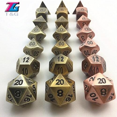 3 Sets HIgh Quality Bronze Metal Dice for Dnd Board Game with Iron Box