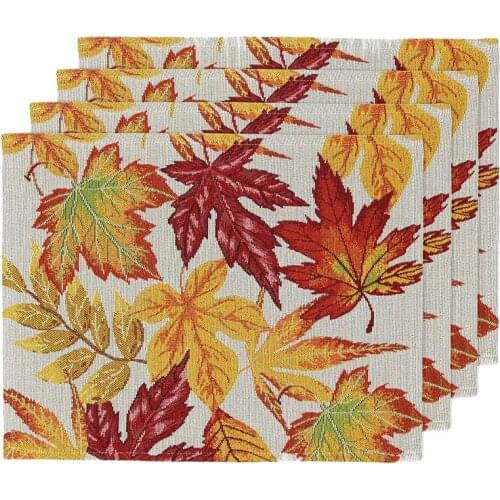 4Pcs Fall Placemats Woven Placemats For Dining Table,Harvest Maple Leaf Placemats For Autumn Decorations (33X45CM)-ABUX
