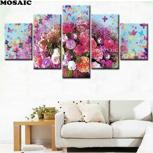Diamond embroidery sale rose flower 5d diamond painting full square diy diamond mosaic cross stitch pattern hobby crafts 5pcs