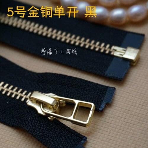 YKK5 gold copper single open zipper 50-100cm black clothing down clothing