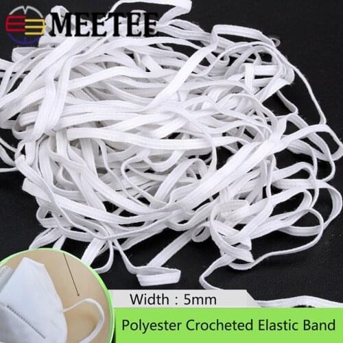 Meetee 50M 5mm Strap Elastic Cord Polyester Crocheted Elastic Band DIY Ear Strap Elastic Band Manual Material EB042