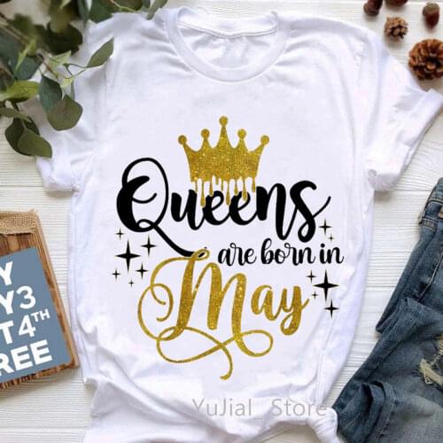 Golden Crown Queen Are Born In January To December Graphic Print T-Shirt WomenS Clothing Tshirt Femme Birthday Gift Tops