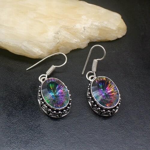 Gemstonefactory Big Promotion Single Unique 925 Silver Rainbow Fire Topaz Charm Women Ladies Gifts Dangle Drop Earrings 20212208