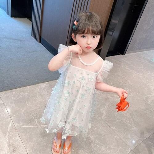 LISUNNY 2021 Summer Girls Dress Children Birthday Party Princess Dress Fashion Lace Flowers Dress Kids Vacation Clothing