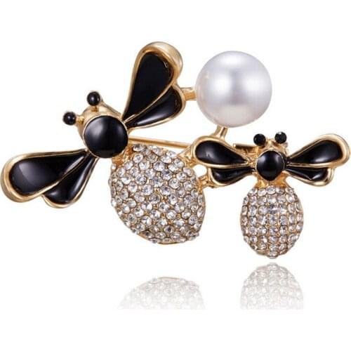 Lnsect Bee Pearl Brooch For Women Kids Girls Bee Jewelry Black Yellow Color Men Enamel Brooches Cute Badges Jewelry Double Bee