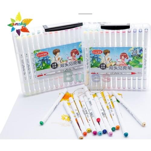 Grasp 12/18/24/36/48 color Alcohol oily double headed marker set 2/4mm animation design color drawing pen White round penholder
