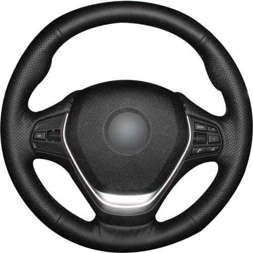 Non-slip Durable Black Natural Leather Car Steering Wheel Cover For Bmw F30 320i 328i 320d F20