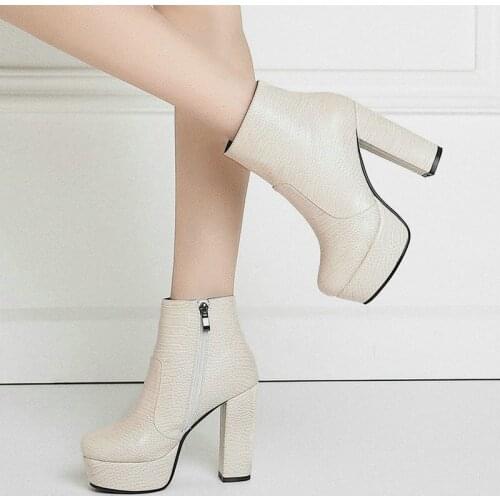 New Ladies Autumn Winter Platform Short Boots Fashion Stone Pattern Female Sexy Super High Heel Ankle Boots Zipper Women‘s Shoes