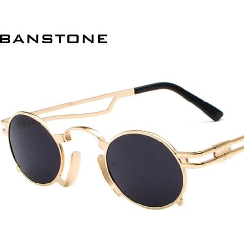BANSTONE Men Metal Oval Frame Steampunk Gothic Vampire Sunglasses Women Retro UV400 Sun Glasses Cosplay Styling Oculos De Sol