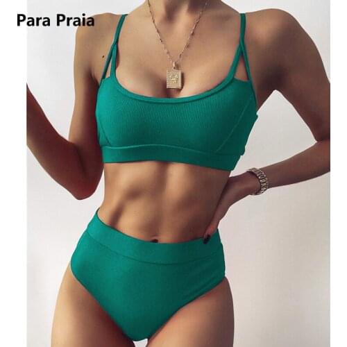Para Praia 2021 Solid Push Up Bikini Hollow Out Swimsuit Sexy Bandeau Swimwear Women High Waist Swimsuit New Bathing Suit